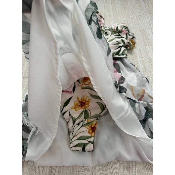 PatBo Jasmine Cutout Mini Dress Sexy Honeymoon Floral Ruffle Criss Cross Large - Picture 15 of 16